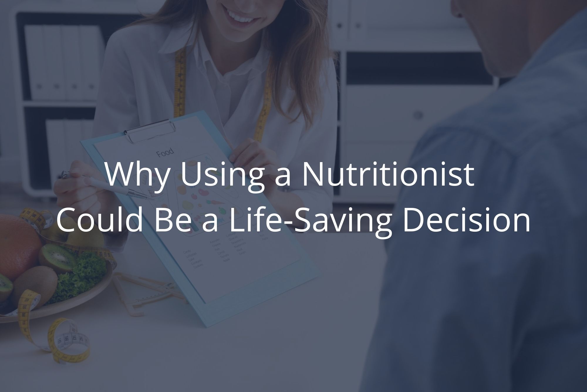 A doctor sits at her desk explaining the importance of nutrition to a man wondering if he should see a nutritionist.
